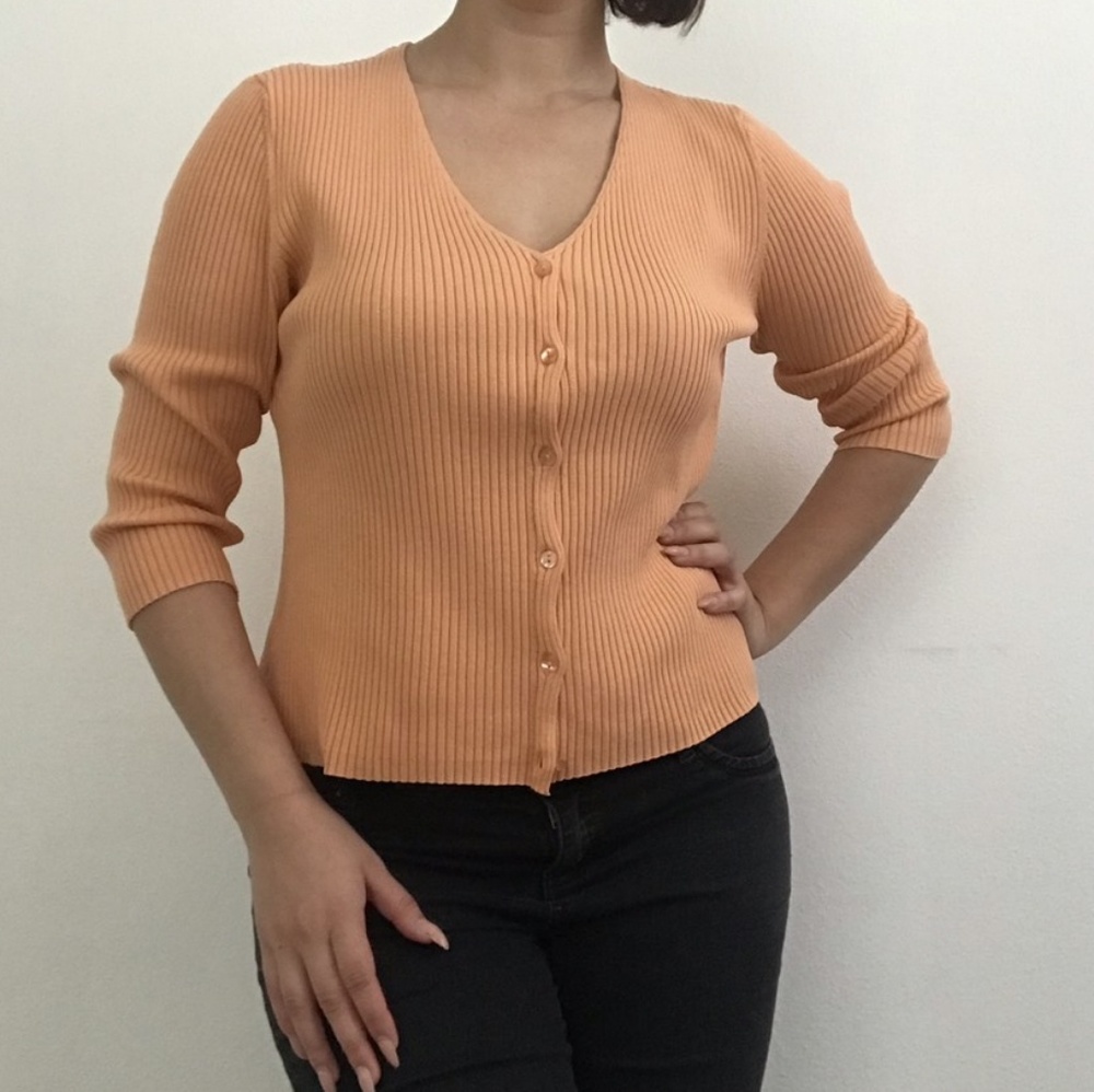 Sweater Top V-Neck Button Down Jacket - Picture 3 of 5